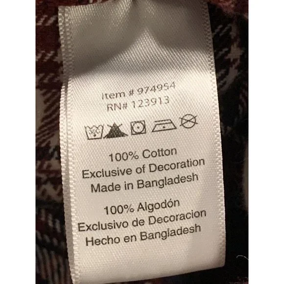 JACHS Flannel Button Up Mens Shirt Size XL Plaid Cotton Burgundy Long Sleeve - Picture 5 of 5